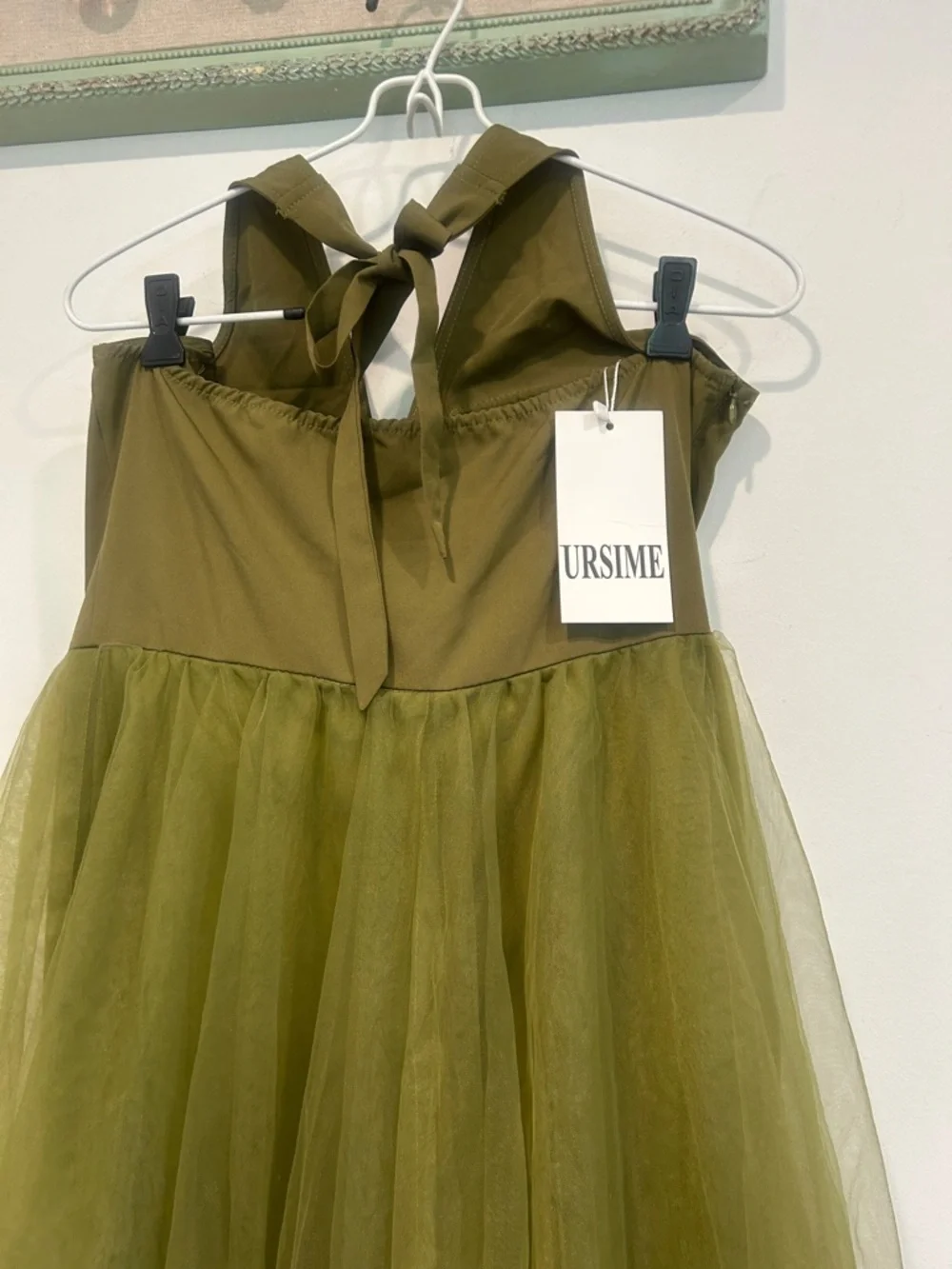 Ursime Olive Green Maxi Tulle halter cargo rocker Dress women’s medium new - Picture 6 of 10